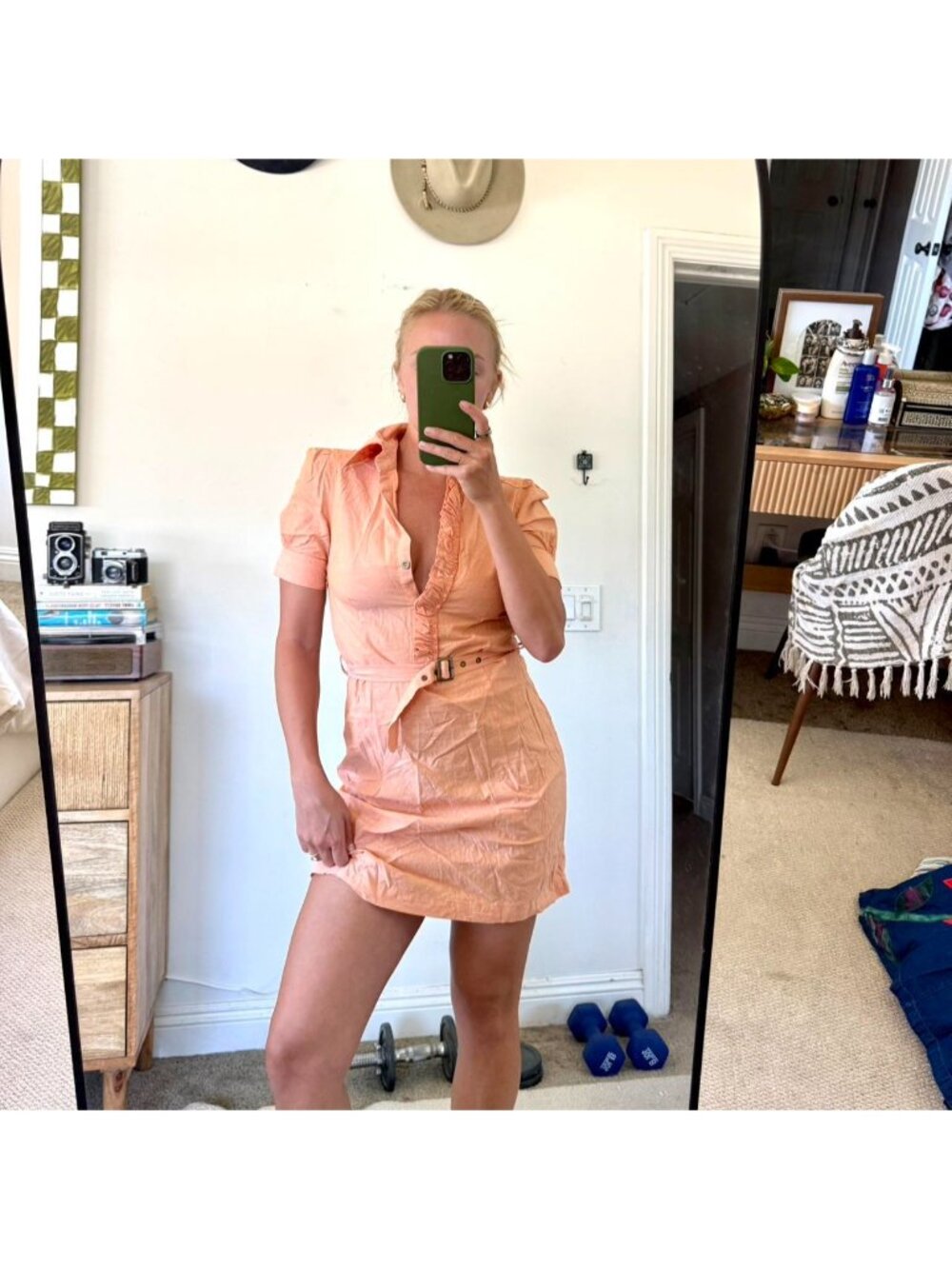 MG ORIGINALS ORANGE PREPPY MINI DRESS BUTTON UP COLLARED SMALL